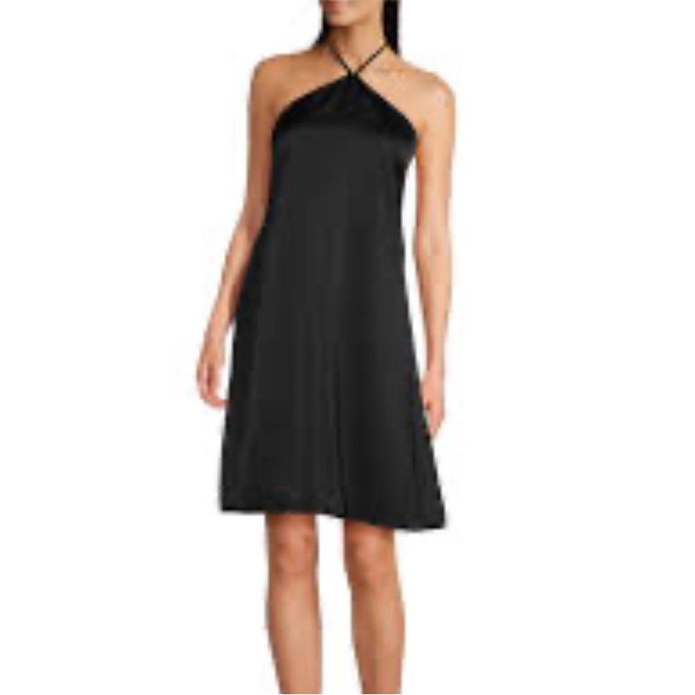 NWOT Le’ AL.X Halter Satin Black Strapless Mini/Midi Dress Dillard’s Size Small